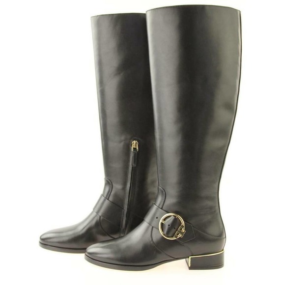 NIB TORY BURCH SOFIA BLACK BELTED BUCKLE LEATHER REVA TALL RIDING BOOTS 6 - Picture 1 of 12